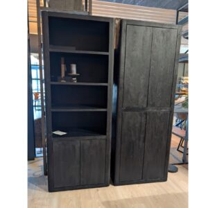 Opbergkast Tenna, mangohout zwart, 220 x 80 cm, dichte kast