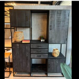 Zwarte mangohouten kast met open vakken